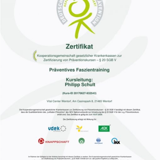 präventives Faszientraining Zertifikat Präventionskurs Philipp Schult Physiotherapeut Bergedorf Nettelnburg Wentorf